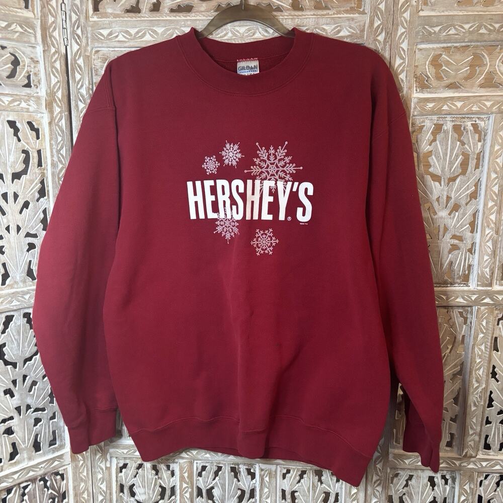 Vintage 2005 Hersheys Chocolate Snowflakes Glitter Crewneck Festive Sweatshirt M